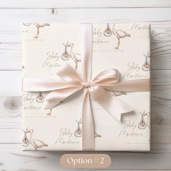 Baby Shower Personalized Gift Wrapping Paper Stork Baby Shower Wrapping Paper with Name Customized Wrapping Paper Baby Shower Gift Wrap