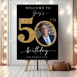 Custom 50th Birthday Party Welcome Sign 50th Birthday Celebration 50th Birthday Party Decoration Personalized Birthday Party Welcome Sign Gold Glitter
