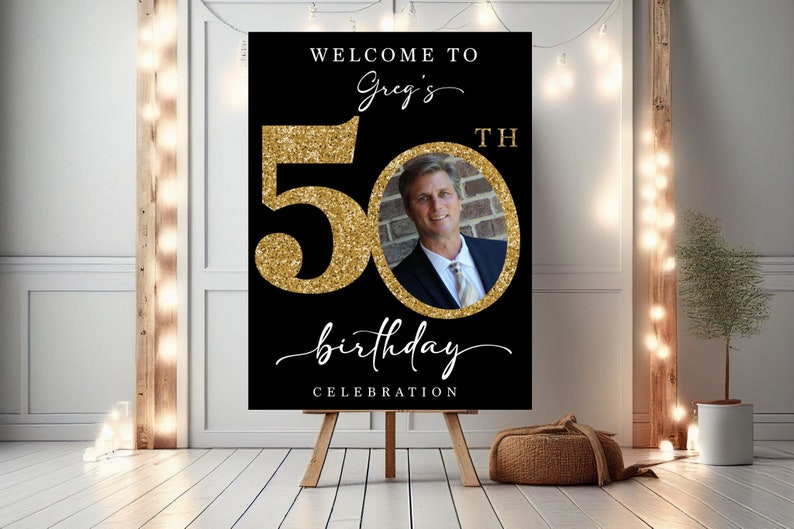 Custom 50th Birthday Party Welcome Sign 50th Birthday Celebration 50th Birthday Party Decoration Personalized Birthday Party Welcome Sign Gold Glitter