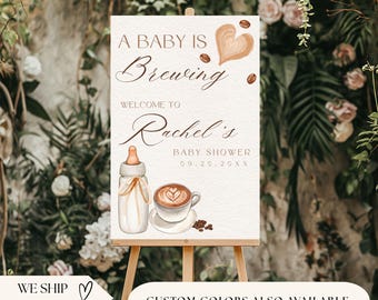 A Baby Is Brewing Baby Shower Welcome Sign Custom Baby Shower Poster Coffee Baby Shower Party Sign Coffee Themed Baby Shower Decor Espresso