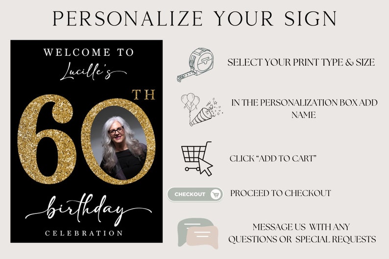 60th Birthday Party Custom Welcome Sign 60th Birthday Celebration 60th ...