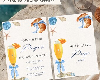 Coastal Bridal Brunch Shower Invitation | Beach Bridal Shower Invite | Bow Bridal Shower Invite | Coastal Brunch Party Invitation