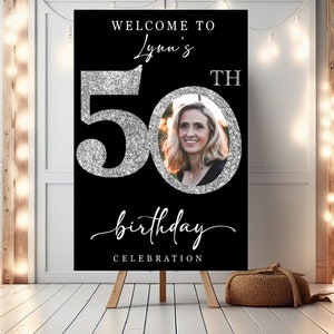 Custom 50th Birthday Party Welcome Sign 50th Birthday Celebration 50th Birthday Party Decoration Personalized Birthday Party Welcome Sign Silver Glitter