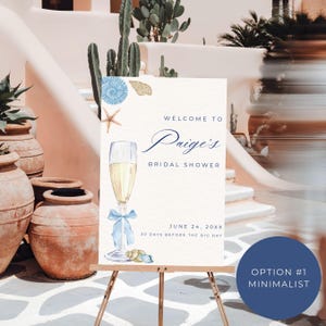 Coastal Bridal Shower Welcome Sign | Seashells & Wedding Bells | Champagne Beach Theme Bridal Shower Decor