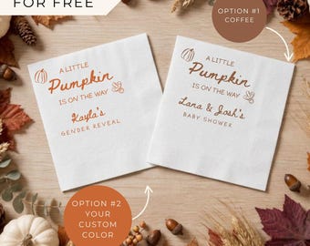 Custom Fall Baby Shower Napkins | A Little Pumpkin Is On the Way | Personalized Gender Reveal Napkins | Pumpkin Baby Shower Decor