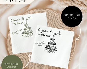 Cheers to Forever Hand Drawn Napkins for Wedding | Personalized Wedding Napkins | Minimalist Wedding Napkins | Custom Wedding Napkins