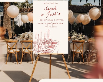 Letrero de bienvenida para cena de ensayo personalizado, dibujado a mano, para boda, para cena de ensayo, decoración para fin de semana de boda.