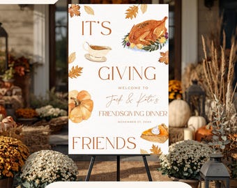 Friendsgiving Dinner Hand Drawn Welcome Sign | Custom Thanksgiving Welcome Sign | Gathering Dinner Sign | Fall Celebration Custom Sign