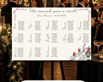 We Saved You a Seat | Christmas Theme Hand Drawn Wedding Seating Chart Sign | Elegant Reception, Engagement & Rehearsal Dinner Decor