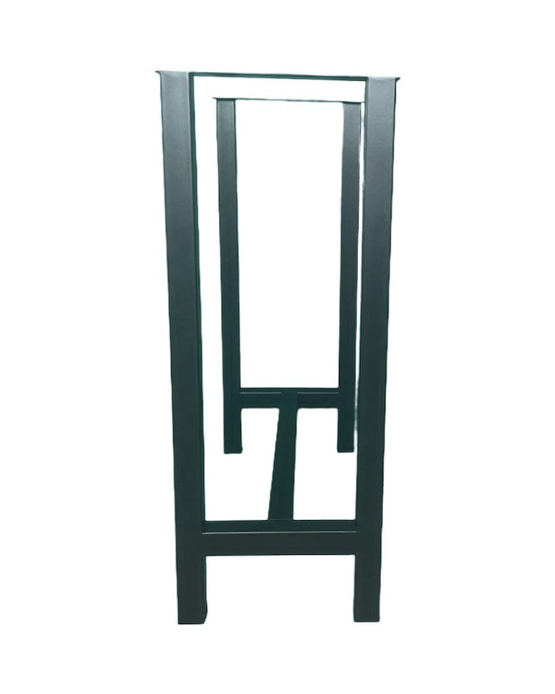 May include: Black metal table legs with a simple, rectangular design. The legs are made of sturdy metal and have a black finish.