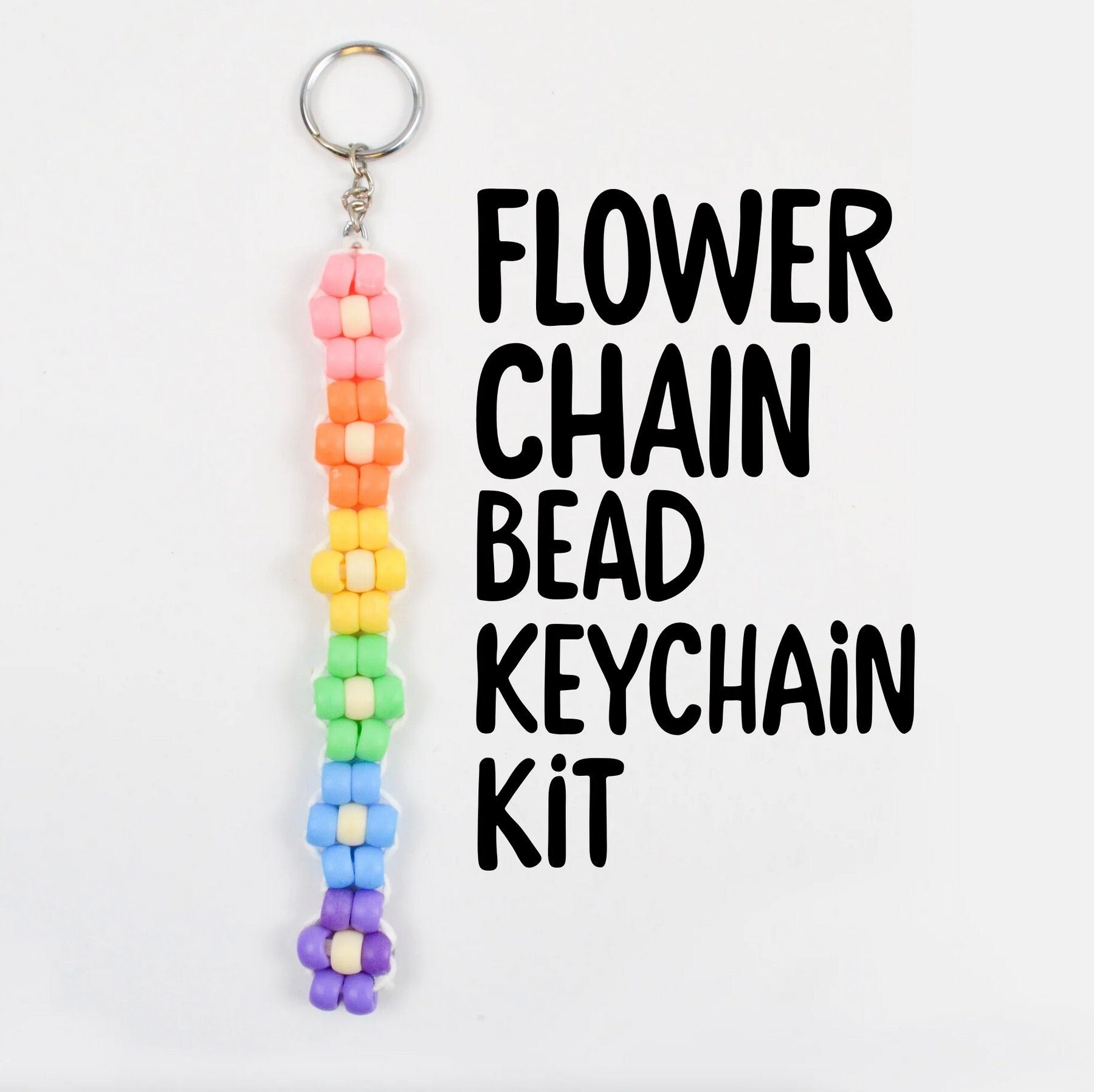 Rainbow Flower Chain Bead Buddy Pony Bead Keychain Kit 