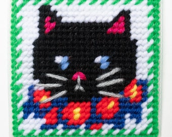 DIY Black Cat Needlepoint Starter Kit Project Beginner
