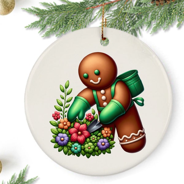 Gardening Ornament, Gingerbread Man Ornament, Cute Christmas Ornament, Xmas Ornaments, Gift for Gardener, Gardener Ornament, Gardener Gifts