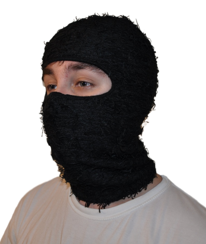 Distressed Balaclava Ski Mask Knitted Black Balaclava Yeat and Rapper