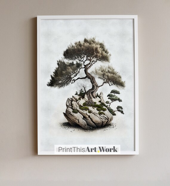 Bonsai auf Stein | Bleistiftmalerei | Druckbare Grafik | DIGITALE Kunst |  5-28 - Etsy.de