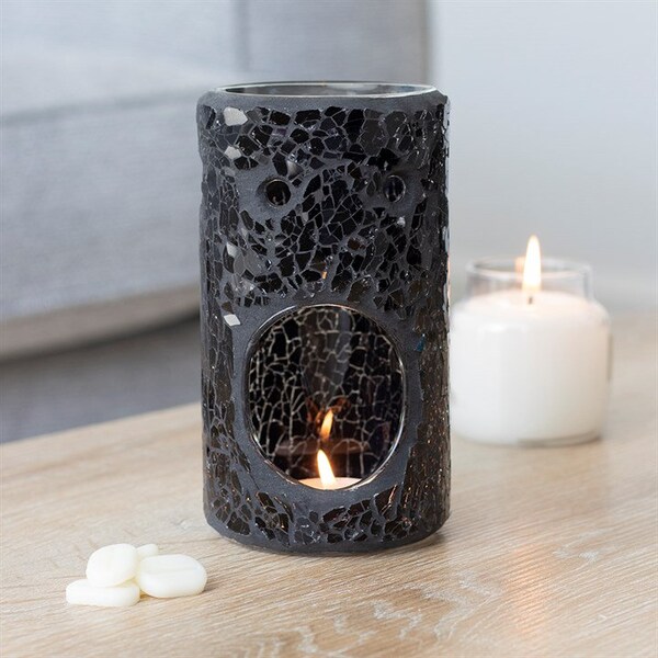 Black Crackle Pillar Oil Burner