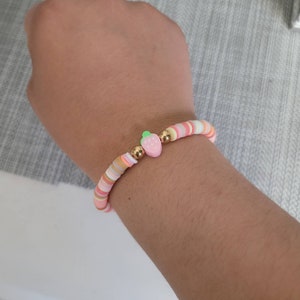 Strawberry clay bead bracelet