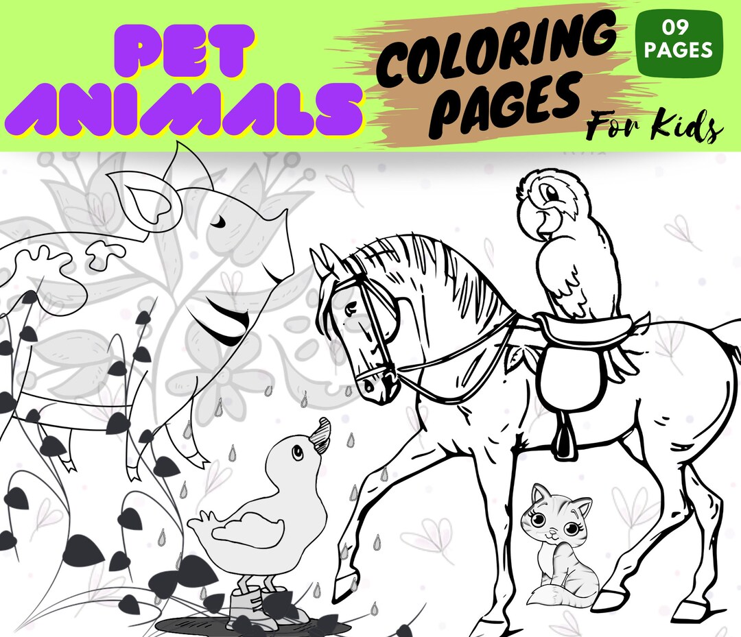 Pet Animals Coloring Pages for Kids 9 Pages - Etsy
