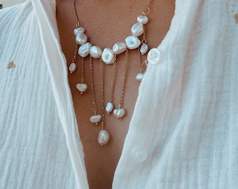 Collier « pearl’s drop » en acier inoxydable et perles