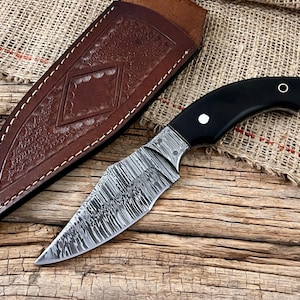 Handmade Damascus Steel Hunting Knife with Micarta Handle & Sheath