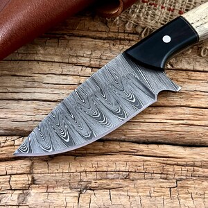 Handmade Damascus Hunting Knife: Micarta Wood Handle, with Sheath