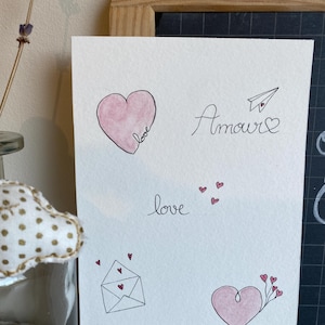 Carte aquarelle "Amour"