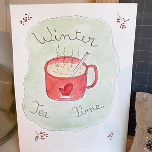 Carte aquarelle Winter tea time