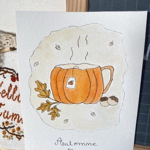Carte aquarelle Automne cosy
