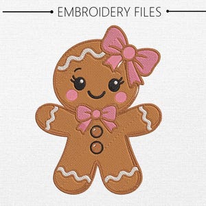 Gingerbread Girl Embroidery Design, Cute Gingerbread Cookie, Christmas Cookie Embroidery, Holiday Machine Embroidery, Christmas