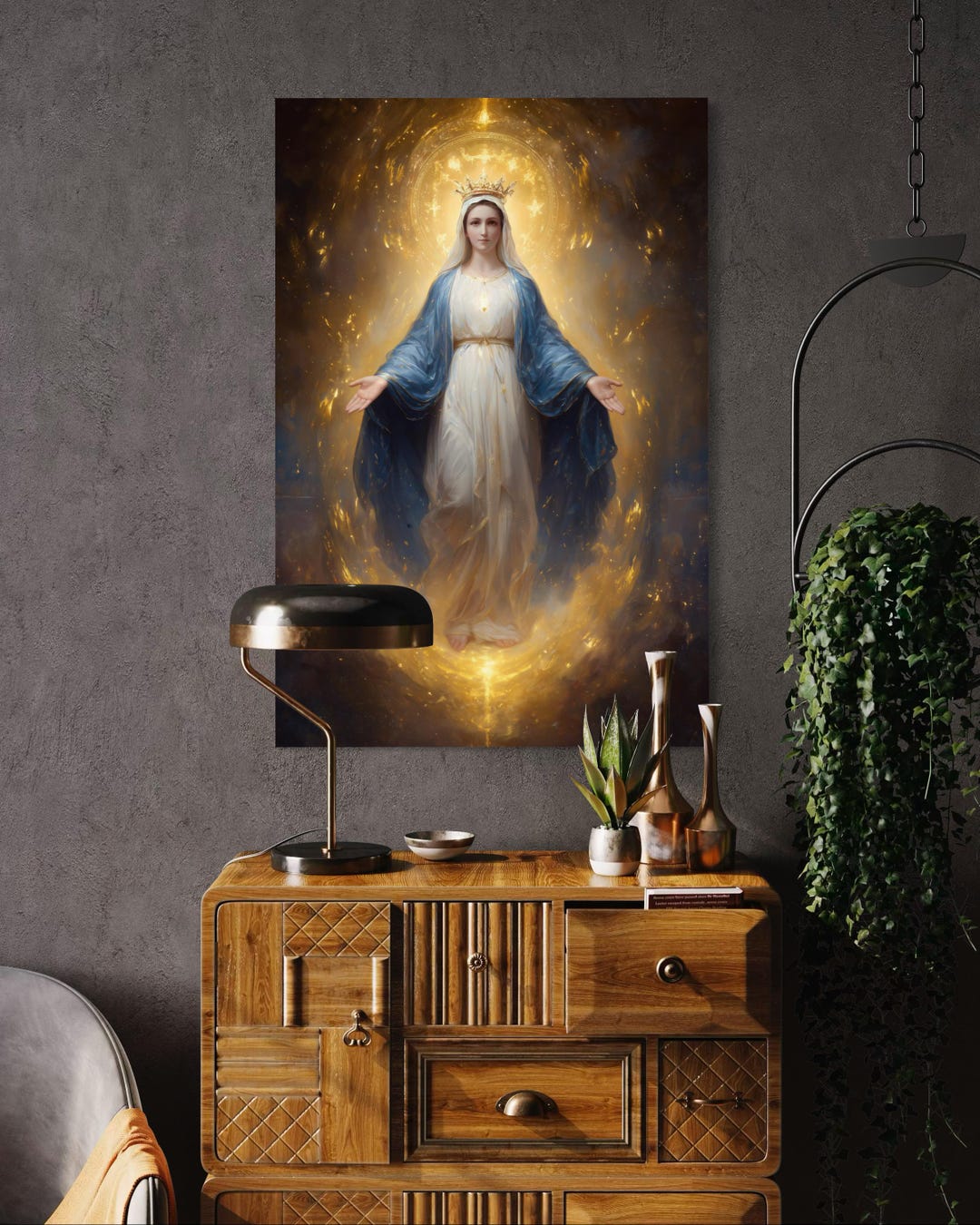 Virgin Mary Golden Light Art • Queen of Heaven • Catholic Christian ...