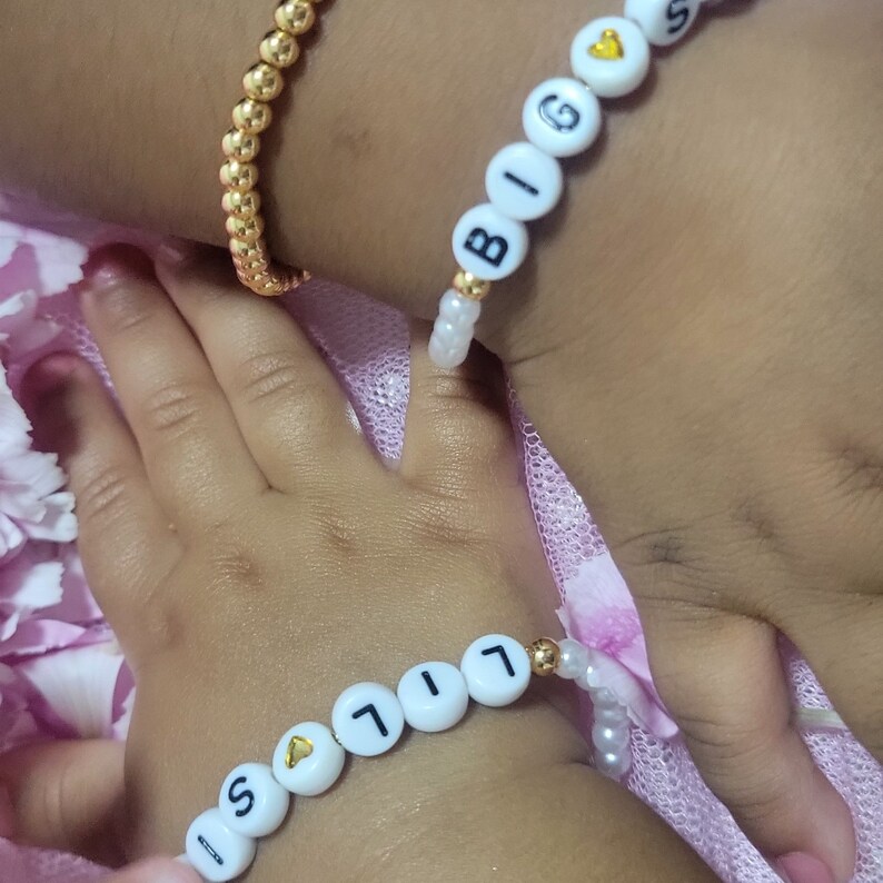 Kid's Custom Everyday Stretch Bracelet- Black Bead With Gold Letters main image 0