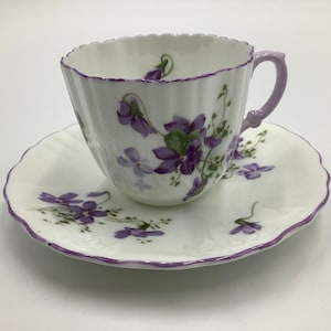 Hammersley Victorian Violets Demitasse Cup and Saucer - Lavender handle - English Bone China