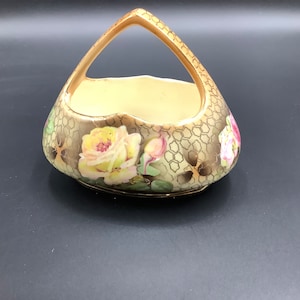 Vintage Bohemia Czechoslovakia Porcelain Bowl Candy Dish with handle.