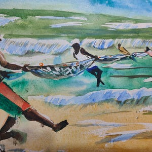 The Fishermen at Abia Beach | Original African Watercolour Painting on Cold Pressed Paper