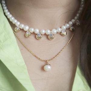 Dainty Pearl Necklace, Freshwater Pearl, Multiple Pearl Necklace, Minimalist Pearl Necklace, Pearl Choker, Bridal Necklace, Wedding Necklace