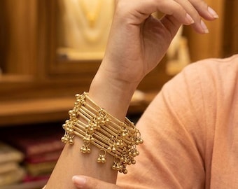 ABINA Traditional Indian Gold Bell Bangles - Ethnic Ghungroo Jewelry for Women-Bollywood Style Stacking Bangles-Gold Plated Jingle Bracelets