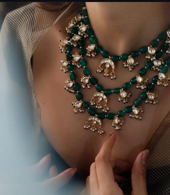 MINARA Emerald Green Kundan Necklace: Gold Plated Indian Wedding Jewelry-Bridal jewelry-Wedding jewelry- Custom jewelry -Handcrafted jewelry