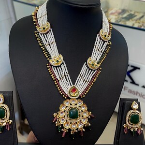 Gold Plated Beaded Indian Jewelry Set: Kundan, Polki, and Pearls