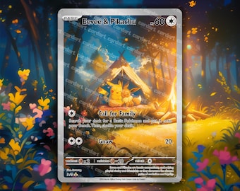 Eevee & Pikachu Holographic Custom TCG • Cuddle CardArt