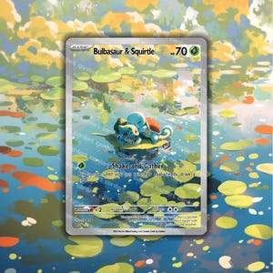 TCG holographique personnalisé Bulbizarre et carapuce • Câlin CardArt