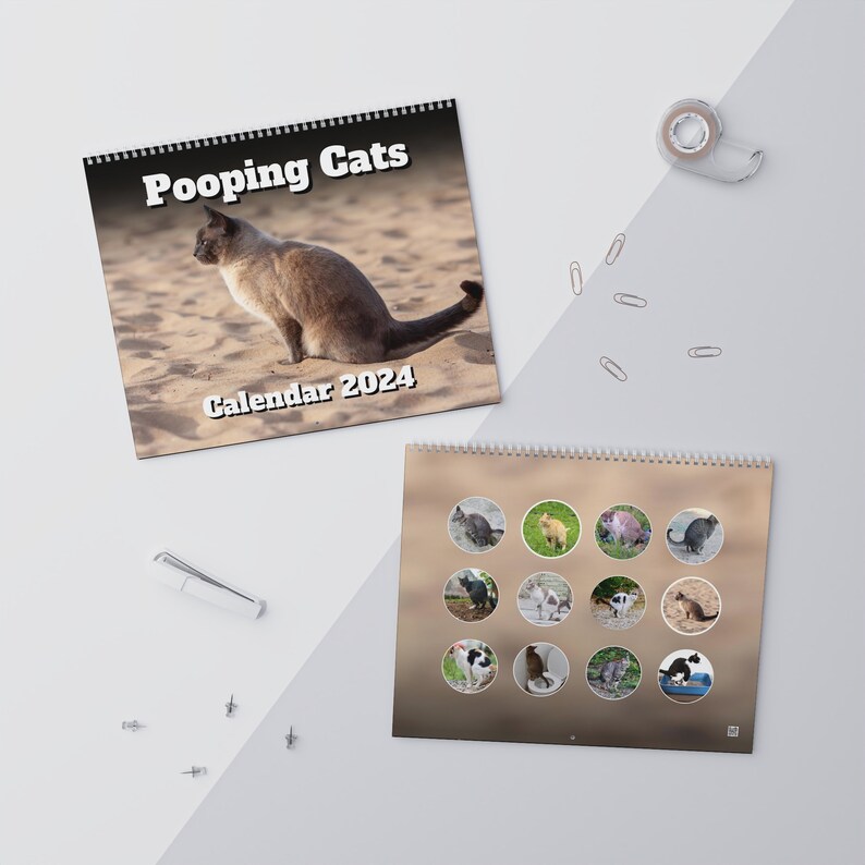 Pooping Cats Calendar 2024 Wall Calendars 2024, Funny Gift for Cat