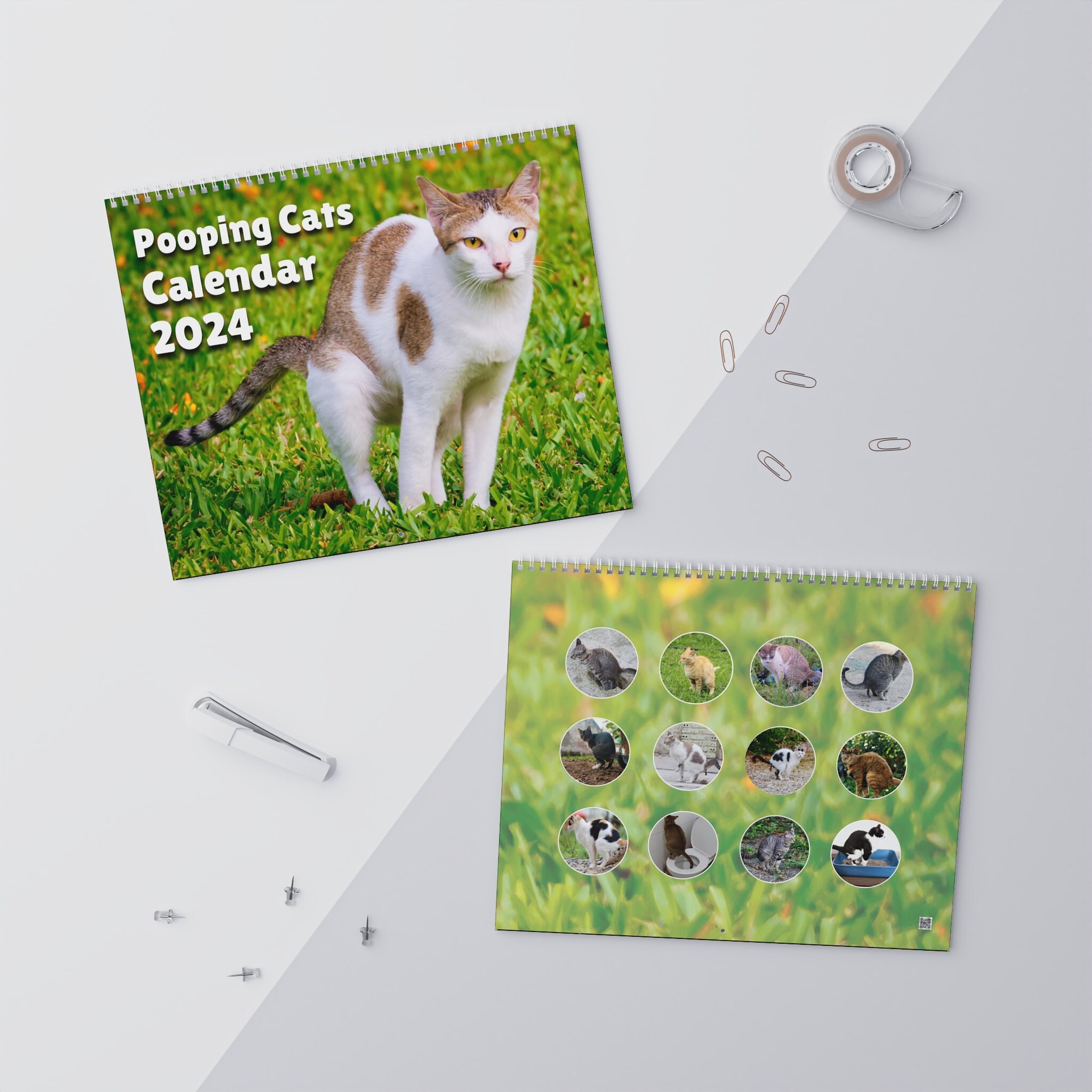 Pooping Cats Calendar 2024, White Elephant, Gag Gift, Monthly Wall