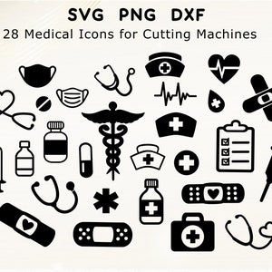 Medische pictogrammen SVG medische Svg bundel arts Svg bundel Svg gesneden bestanden Svg-bestanden voor Cricut verpleegkundige Svg-bestanden Svg medische hulpmiddelen Vector Svg verpleegkundige