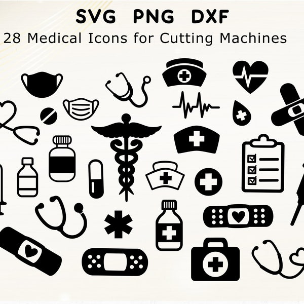 Icônes médicales SVG Bundle Svg médical docteur Svg Bundle fichiers Svg coupés Fichiers Svg pour Cricut infirmière Fichiers Svg outils médicaux Svg infirmière vecteur Svg