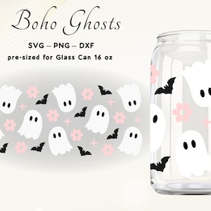 Ghost Libbey Glass Svg Ghost Glass Can Svg 16 oz Glass Can Wrap Svg Cut File Halloween Wrap for Glass Cute Ghost Svg for Glass Cup Ghost Svg