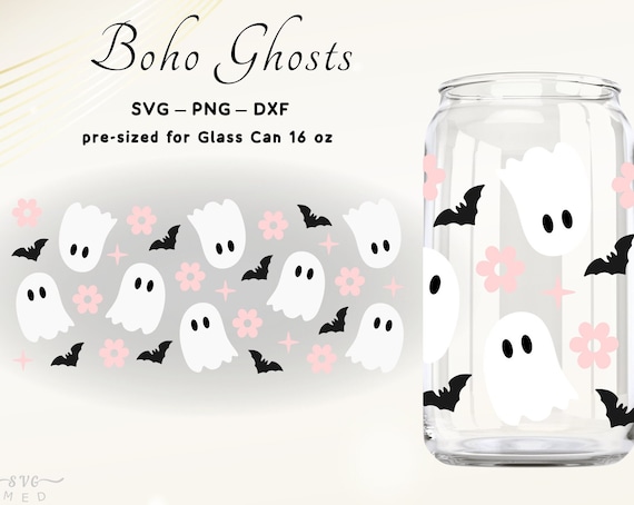 Ghost Libbey Glass Svg Ghost Glass Can Svg 16 oz Glass Can Wrap Svg Cut File Halloween Wrap for Glass Cute Ghost Svg for Glass Cup Ghost Svg