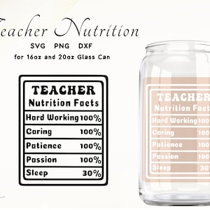 16oz Glass Can Svg Teacher Nutrition Facts Svg Cutfile Svg for Cricut Teacher appreciation gift Svg Beer can glass Svg Nutrition Label Svg