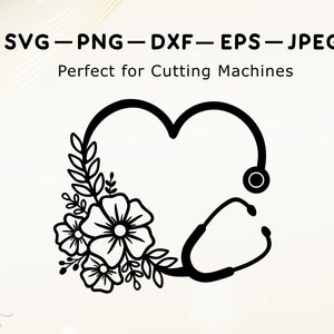 Stéthoscope floral SVG Infirmière Fleur Svg Stéthoscope avec fleurs Svg Fichier de coupe Svg Fleur Stéthoscope Svg Coeur Stéthoscope Fleur Svg