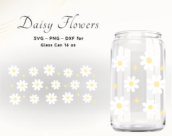Flower Svg Wrap Daisy Svg Wrap Boho Mini Daisies Libbey Glass Svg Beer Glass Svg Files for Cricut 16 oz Glass Can Svg Png for Glass Cup