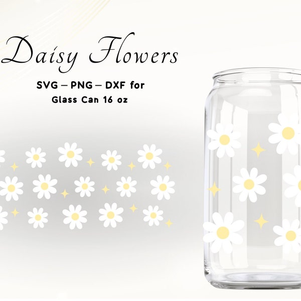 Flower Svg Wrap Daisy Svg Wrap Boho Mini Daisies Libbey Glass Svg Beer Glass Svg Files for Cricut 16 oz Glass Can Svg Png for Glass Cup